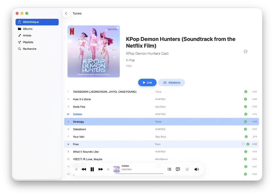 Album detail with track listing