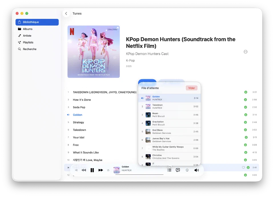 Play queue popover